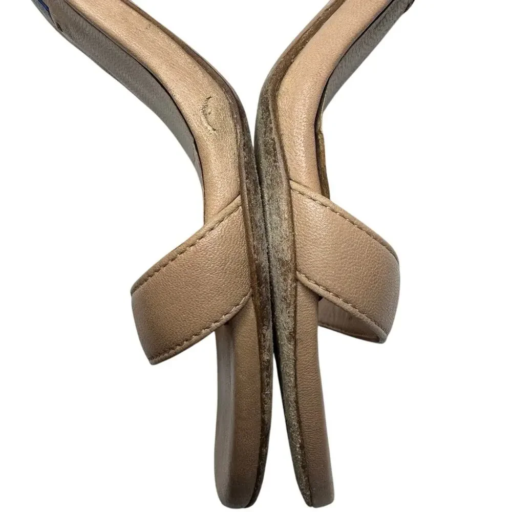 Stuart Weitzman Nude Leather Ankle Strap Block Heel Sandals 6 Flawed